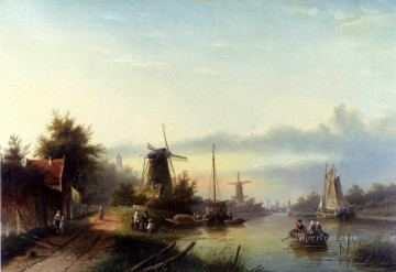 Barcos en un canal holandés Jan Jacob Coenraad Spohler Pinturas al óleo